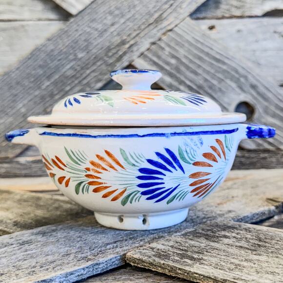 1930's French Faience Henriot Quimper Breton Man-Tureen w/ Lid and Handles-7.5"W - Picture 2 of 10
